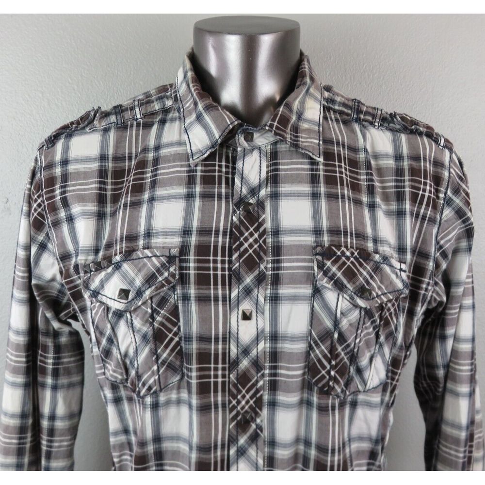 Mens Buckle Black BKE Plaid Size XL Slim Long Sleeve Button‎ Front Snap Buttons - Picture 5 of 14